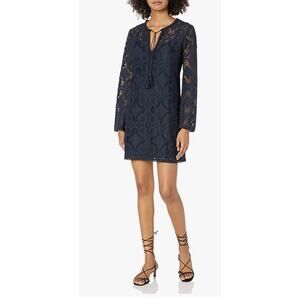 Bailey 44 Long Sleeve Lace Mini Tunic Dress Navy Blue S